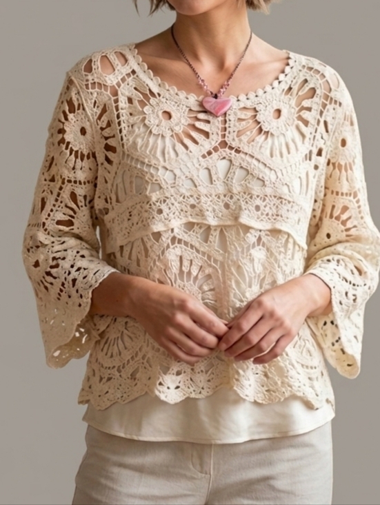 POL Tops - New Gorgeous POL Crochet Lace Bell Sleeve Top One Size